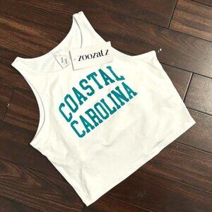 ZOOZATZ NCAA Coastal Carolina White/Teal First Down Crop Tank Top White SZ L